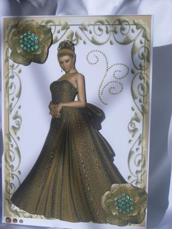 Elegant Lady in Brown Evening Gown in Cream Ornate Frame by Audrey Wilson
