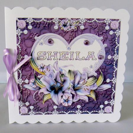 8 x 8 Lily Names a - Z 'sheila' Decoupage Card Topper by Audrey Wilson
