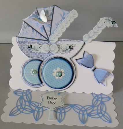 Beautiful Blue Shaped Pram Card Kit by Audrey Wilson