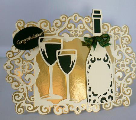 Fancy Frame Tent Card With Bottle And Glasses  by Audrey Wilson