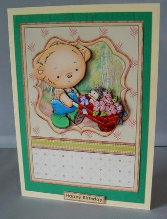 Flower Barrow Ted Card Topper & Decoupage by Audrey Wilson