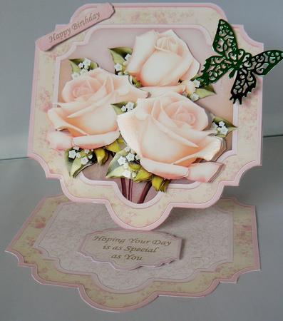 Pastel Roses Large Easel Card Kit & Decoupage 7.5" by Audrey Wilson