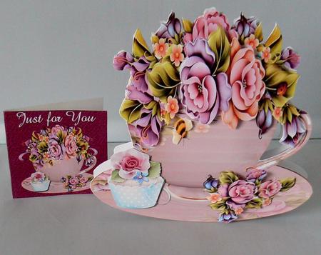 Pink Tea Cup and Roses Shaped Card Mini Kit by Audrey Wilson