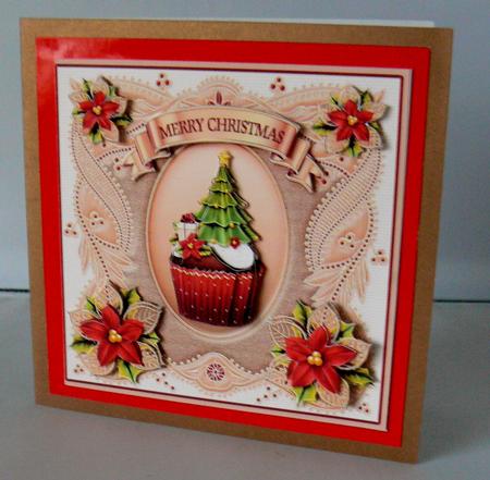 Christmas Tree Cupcake in a Lace Frame Decoupage by Audrey Wilson