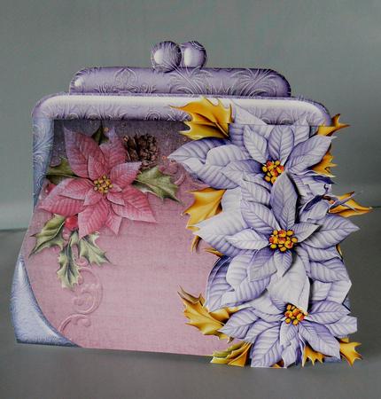 Handbag Shape Card Christmas Lila Poinsettia by Audrey Wilson