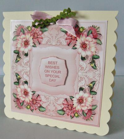 Pink Dahlias Quick Card Front by Audrey Wilson