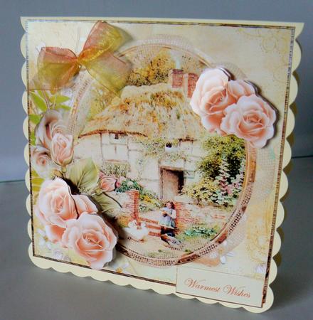 The Cottage Card Front with Decoupage and Sentiment by Audrey Wilson