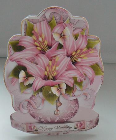 Romantic Rose Lilies in Vase with Lace by Audrey Wilson