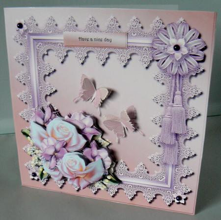 Lavender Roses in Lace Frame by Audrey Wilson