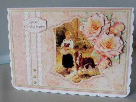 Girl Walking Dog in Woods Card Topper & Decoupage by Audrey Wilson