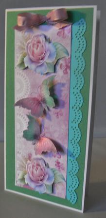 Pretty Pink Roses and Butterflies on Lace Tall Dl by Audrey Wilson