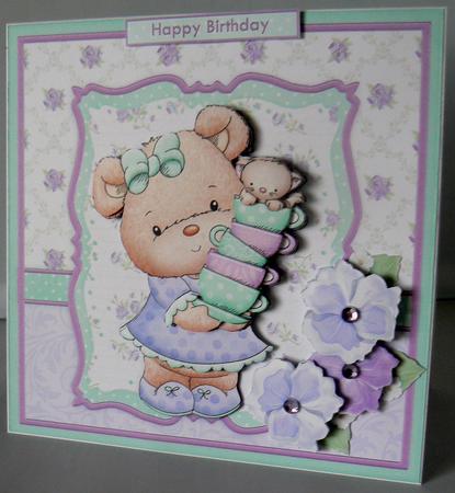 Teacup Teddy 8x8 Mini Kit & Decoupage & Optional Flowers by Audrey Wilson