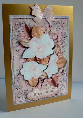 Beautiful Pink Camellia with Gold Leaves by Audrey Wilson