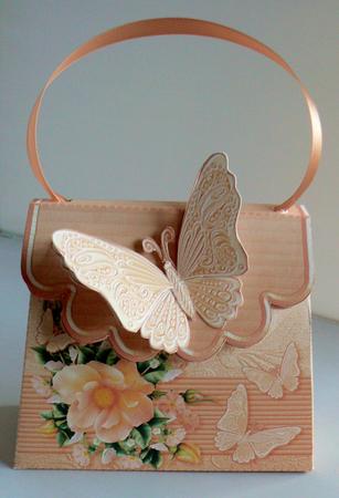 Handbag Gift Box Vintage Peach Roses with Butterfly by Audrey Wilson