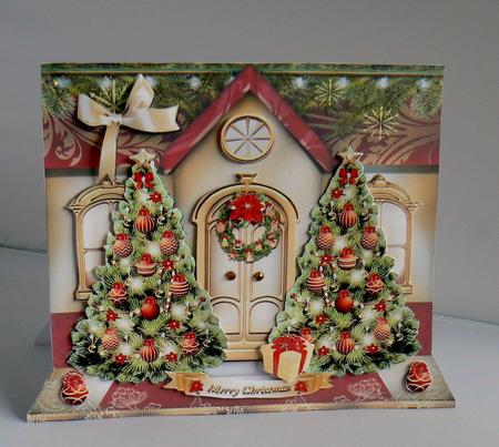 Festive Christmas House with Trees Card Kit by Audrey Wilson