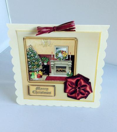 Christmas by the Fire 8in x 8in Decoupage by Audrey Wilson