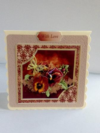 Velvety Pansies Decoupage Card Front by Audrey Wilson