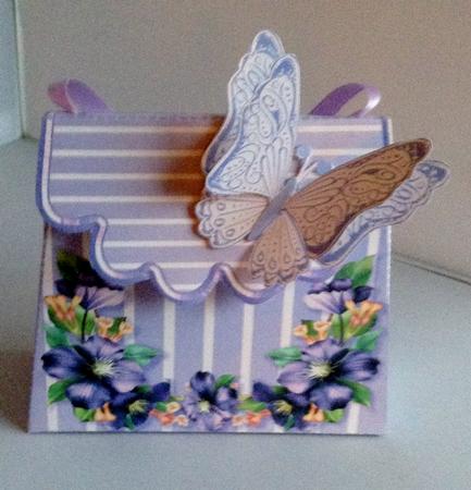 Handbag Gift Box Clematis on a Striped Bgd with Butterfly by Audrey Wilson