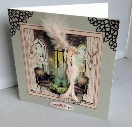 Deco Decadence in Pink 8x8 Card Front with Decoupage by Audrey Wilson