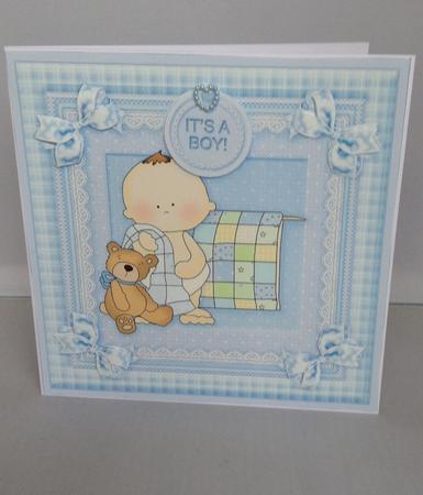 New Baby Boy with Teddy 8in x 8in Decoupage by Audrey Wilson