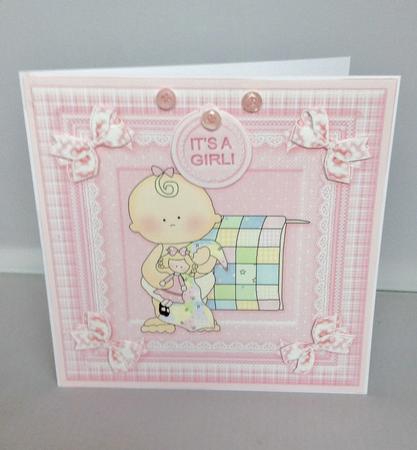 New Baby Girl with Doll 8in x 8in Decoupage by Audrey Wilson