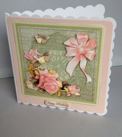 Coral Roses on a Doily with Butterflies 8x8 Decoupage Kit by Audrey Wilson