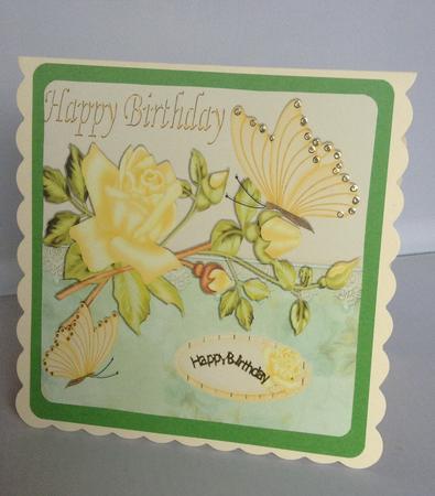 Pretty Yellow Roses with Butterflies 8x8 by Audrey Wilson