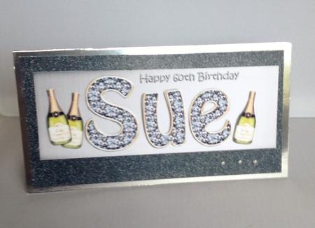 60th Birthday Sue Champagne Large Dl 3D Decoupage by Audrey Wilson
