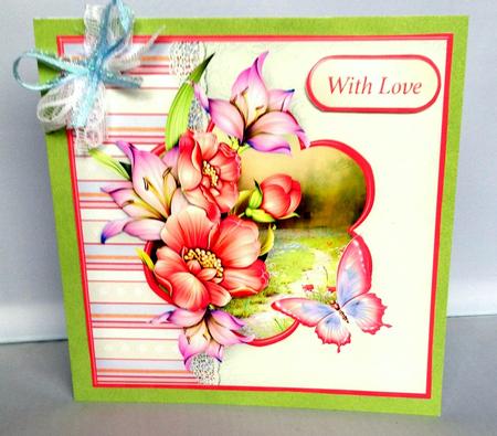Flower Meadow and Lace Decoupage Card Front by Audrey Wilson