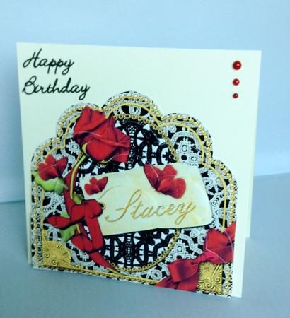 Stacey Black Red Butterfly Rose Scallop Bottom Stacker by Audrey Wilson