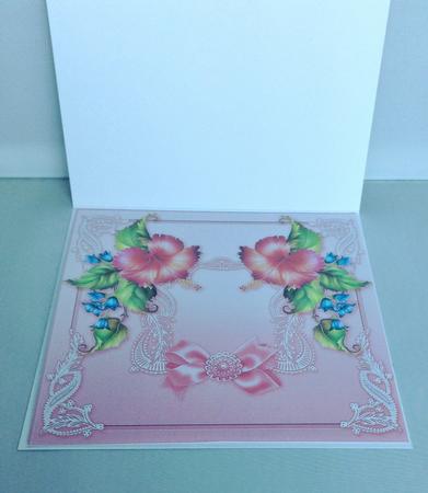Pink Flowers and Bluebells on a Lace Frame Matching 8x8 Inse by Audrey Wilson