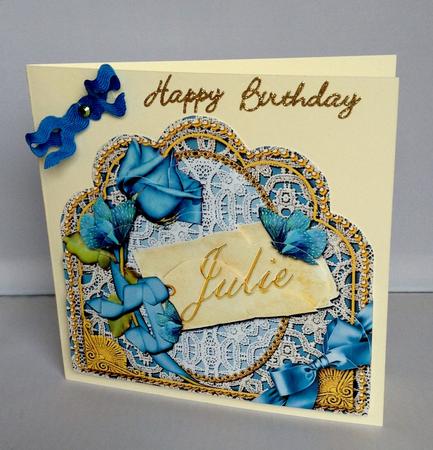 Julie Blue Butterfly Rose Scallop Bottom Stacker by Audrey Wilson