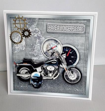 Blue Motorbike with Uk Map 8in x 8in Decoupage Mini Kit by Audrey Wilson