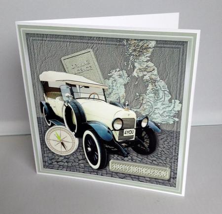 Vintage Cream Car with Uk Map 8in x 8in Decoupage Mini Kit by Audrey Wilson