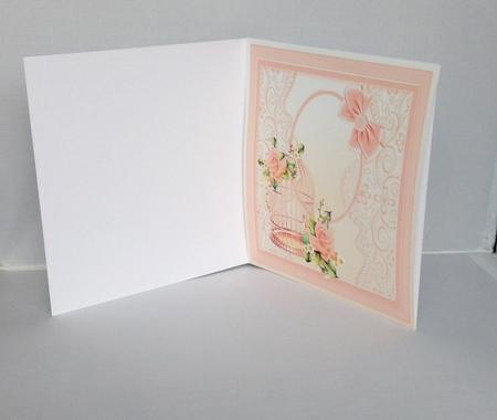 Coral Velvet Roses on a Golden Bird Cage Matching 8x8 Insert by Audrey Wilson