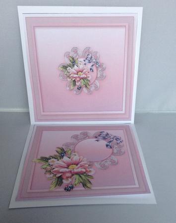 Pink Daisies on a Lace Doily 6in x 6in Insert by Audrey Wilson