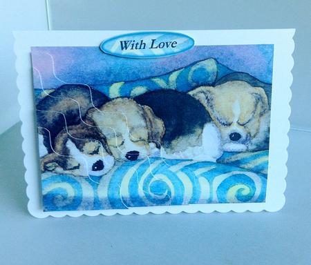 Beagle Puppies Asleep on the Sofa Wavy Corner Stacker Topper by Audrey Wilson