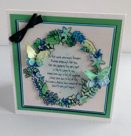 Watercolor Flowers Frame Blue Topper 844 by Audrey Wilson