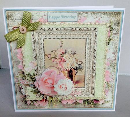 Vintage Vase of Flowers 8x8 Card with Decoupage by Audrey Wilson