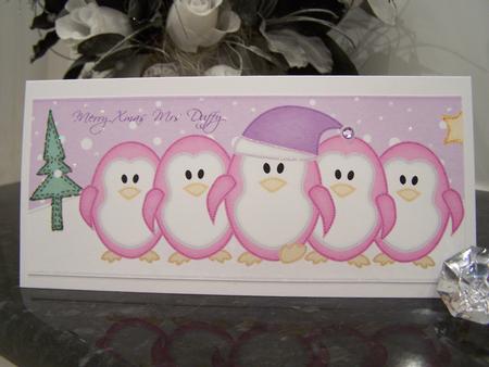 Large Dl Penguins on Parade Quick Cut and Fold Card by Audrey Rae