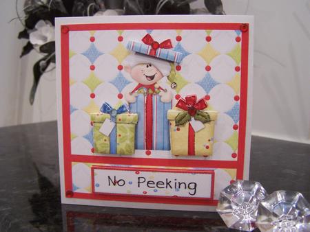 No Peeking! Christmas Elf Decoupage Card by Audrey Rae