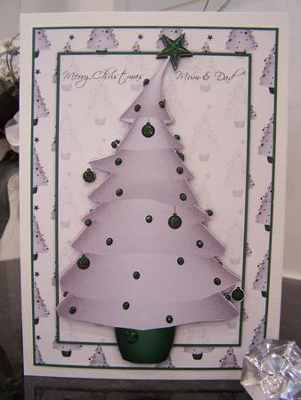 Contempory Christmas Tree in Green Card Front by Audrey Rae