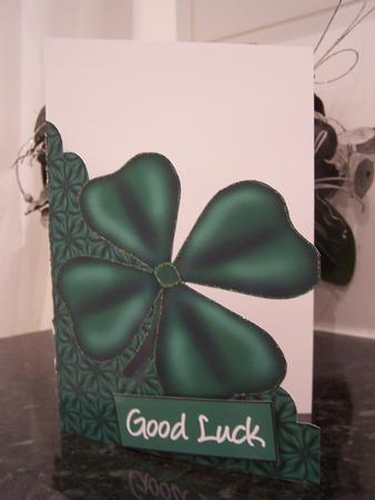 Good Luck 4 Leaf Clover A5 Shaped Front Print & Fold Card by Audrey Rae