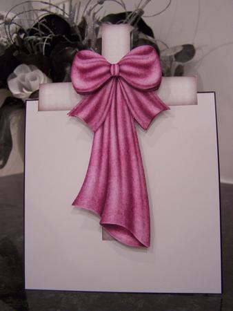 Cross with Pink Ribbon Over the Edge Sympathy Religious Card by Audrey Rae