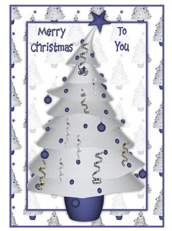 Contempory Christmas Tree in Blue Card Front by Audrey Rae