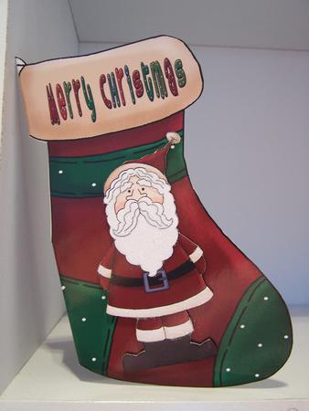 Santa Stocking Shaped Card with 3D Santa Merry Christmas by Audrey Rae