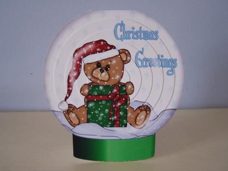 Teddy with Gift - Snowglobe Shaped Card by Audrey Rae