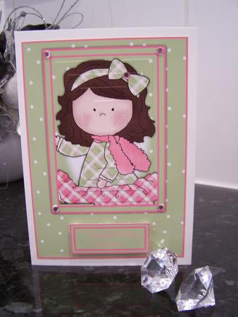 Le Chic Girl in Pinks & Greens Card Front & Pyramid by Audrey Rae