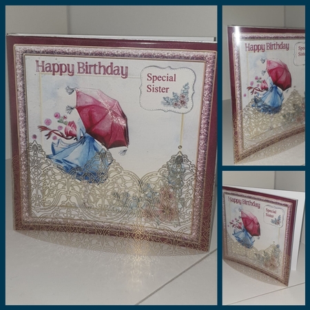 300dpi 6x6in Topper & Decoupage-Lady with umbrella, Flowers-Birthday Daughter-in-law, Sister, Mum Daughter by AUSRA SAKYTE