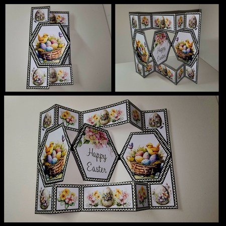 Gingham Chickie Eggs Easter Hexagon Shutter Card by AUSRA SAKYTE
